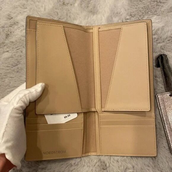 BNWT Nordstrom Patent Saffiano Gunmetal Leather Passport Wallet Luggage Tag $120 - Picture 6 of 12